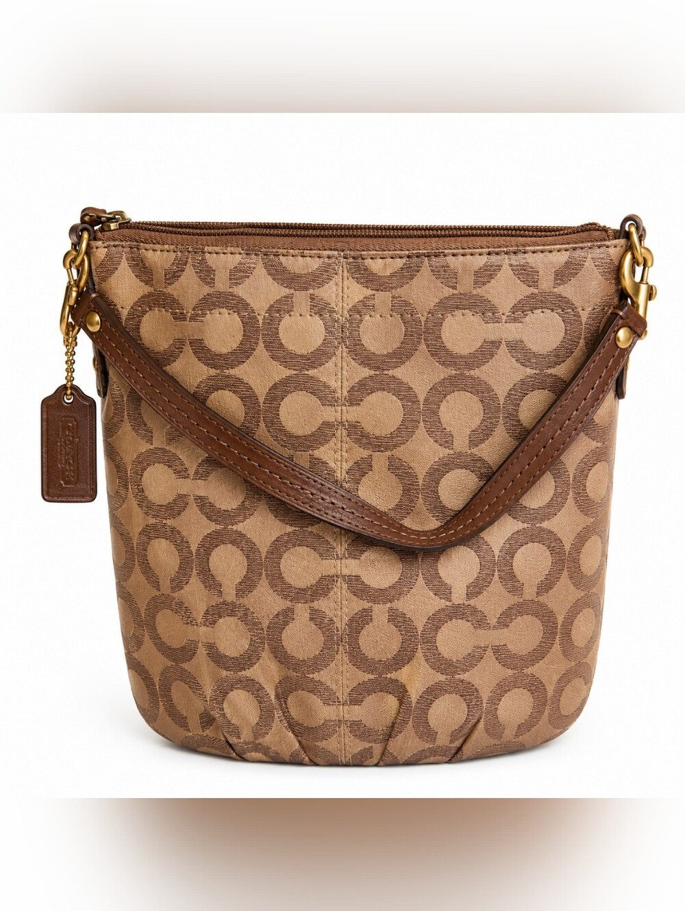 Coach Signature Canvas Mini Bucket Bag Brown Tan Shoulder Purse VINTAGE Y2K